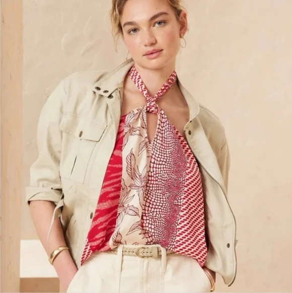 NWT Banana Republic Factory Red Sunset Satin Twist Neck Halter Tank Top XL - Picture 2 of 14